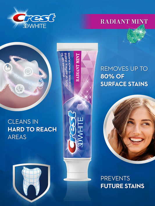 Dentifrice 3 d crest radiant MENTHE BLANCHISSANT